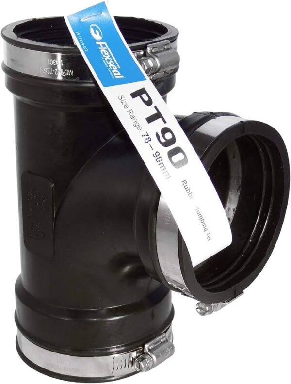 Flexseal tee (with stainless steel clamps) - black rubber